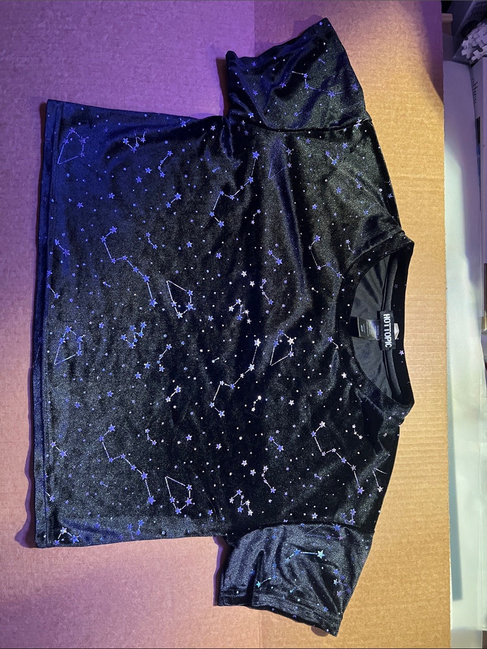 Hot Topic Black Velvet Constellation Tee with Purple Stars!